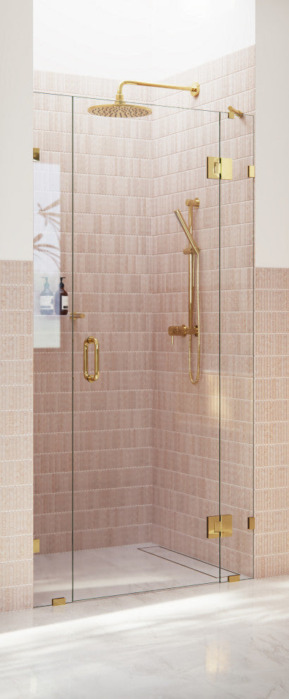 40"Wx78"H Frameless 3 Panel Inline Shower Door, Polished Brass