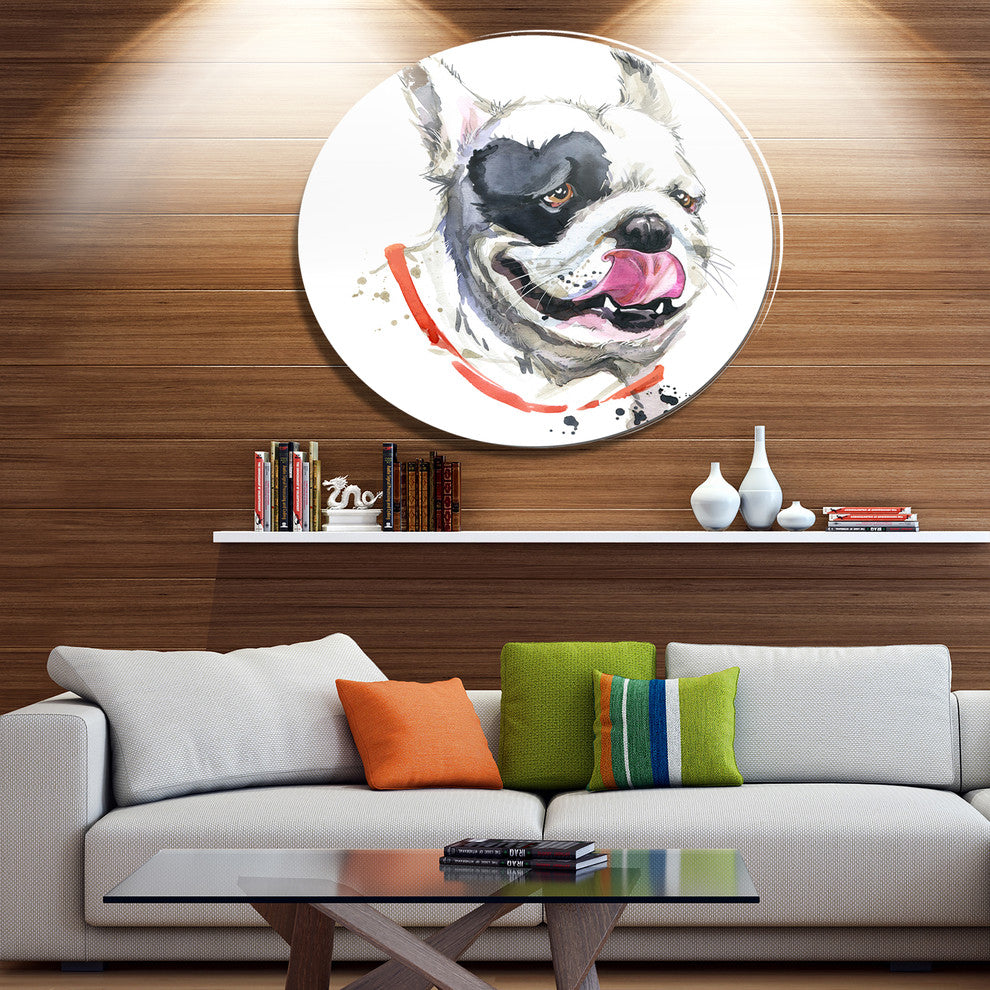 Kiss French Bulldog Illustration, Animal Disc Metal Wall Art, 36"
