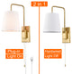 Gold Fabric Shade Wall Sconce Bedroom Plug-in Wall Lamp Set of 2