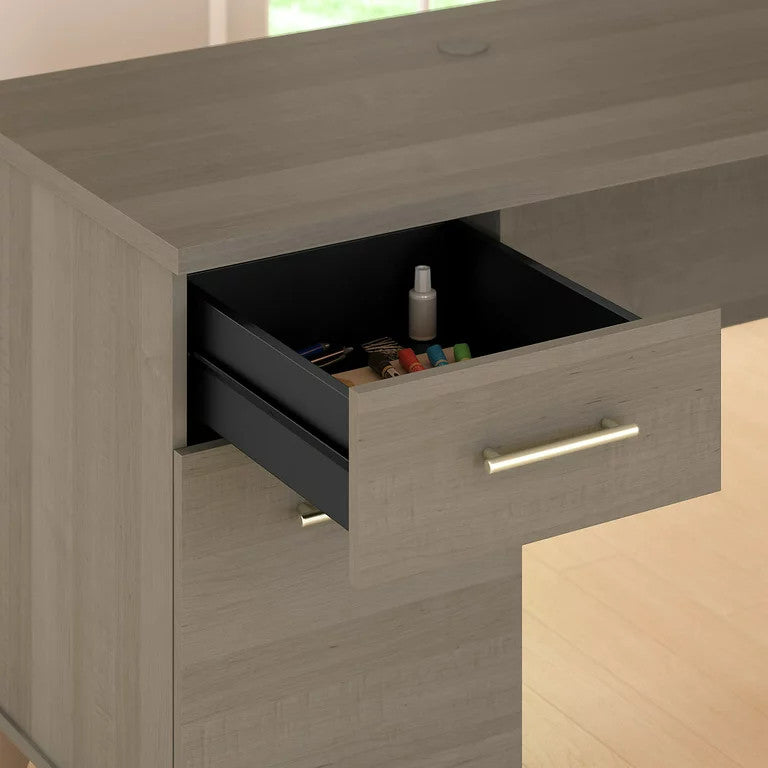 Transitional Desk, Large Design With Wire Management & 2 Drawers, Ash Gray