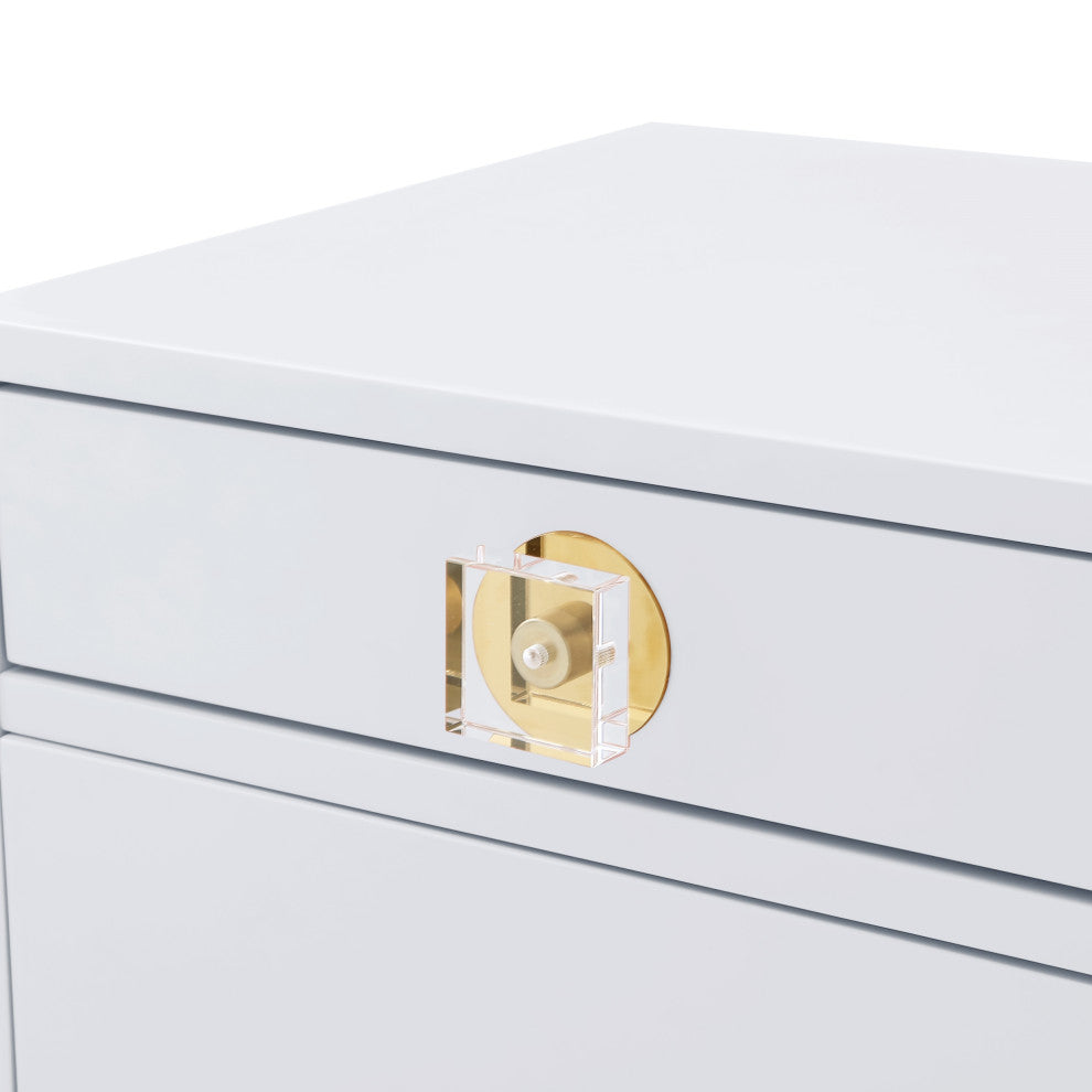 Nicole Miller Anatolio Nightstand High Gloss Acrylic Knob and Legs, White