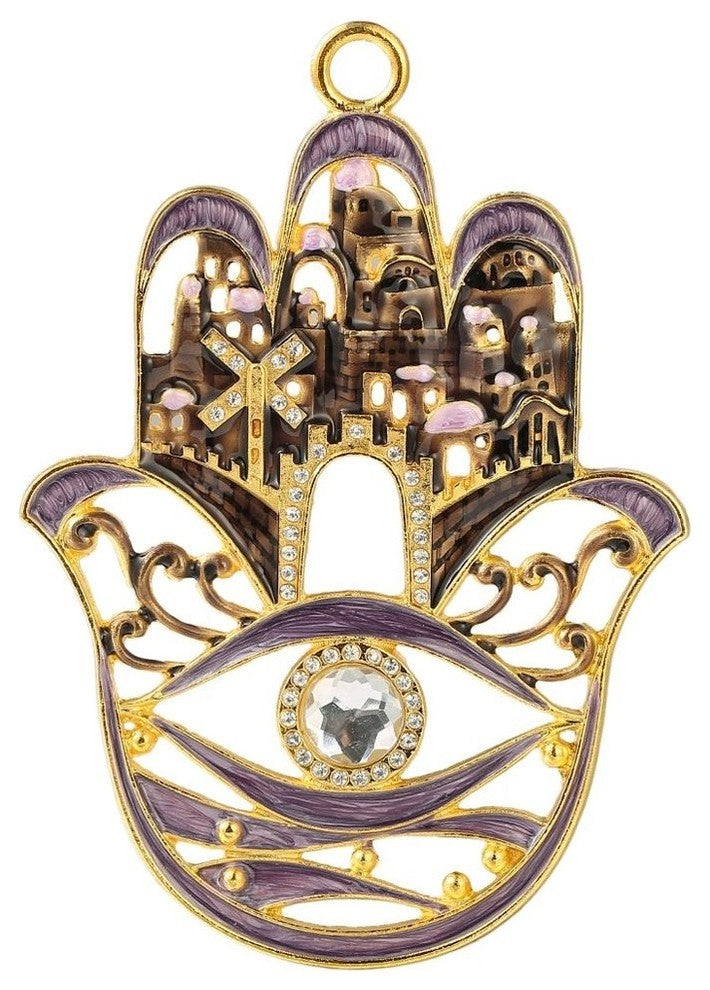 Hanging Hamsa Purple City Wall decor Pewter Traditional Hamsa Decoration