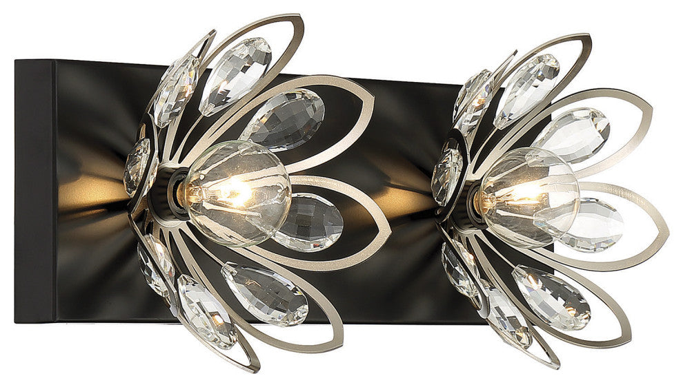 Savoy House Poppy 2LT Bath Vanity Light 8-1724-2-66, Matte Black/Satin Nickel