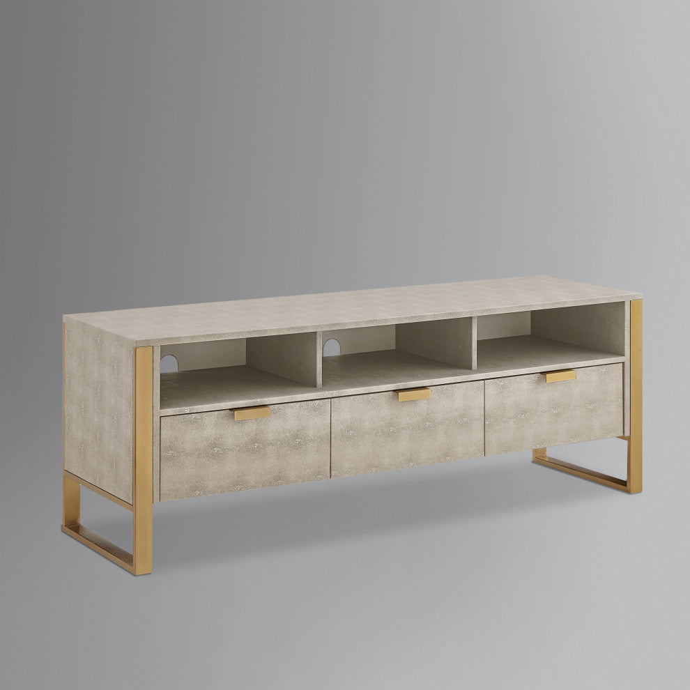 Nicole Miller Chayton TV Stand, Faux Shagreen 55Lx16Wx20.7H, Cream White/Gold