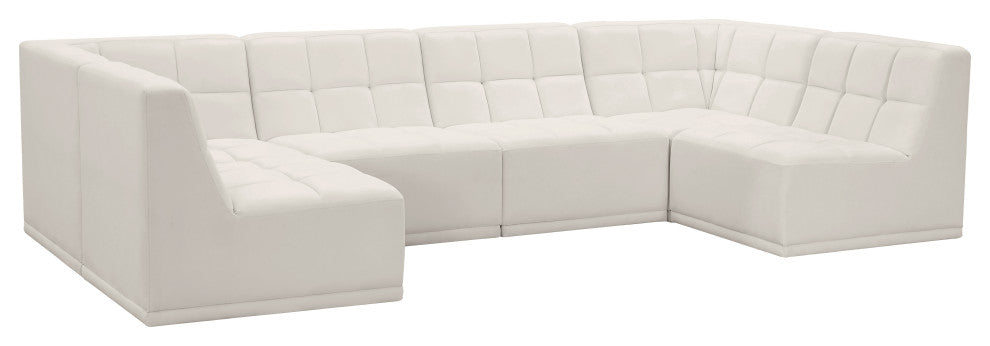 Relax Velvet Upholstered 6-Piece U-Shaped Modular Sectional, Cream