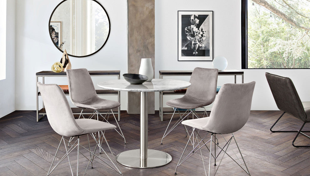 Stella 36" Round Dining Table With Metal Base, Silver