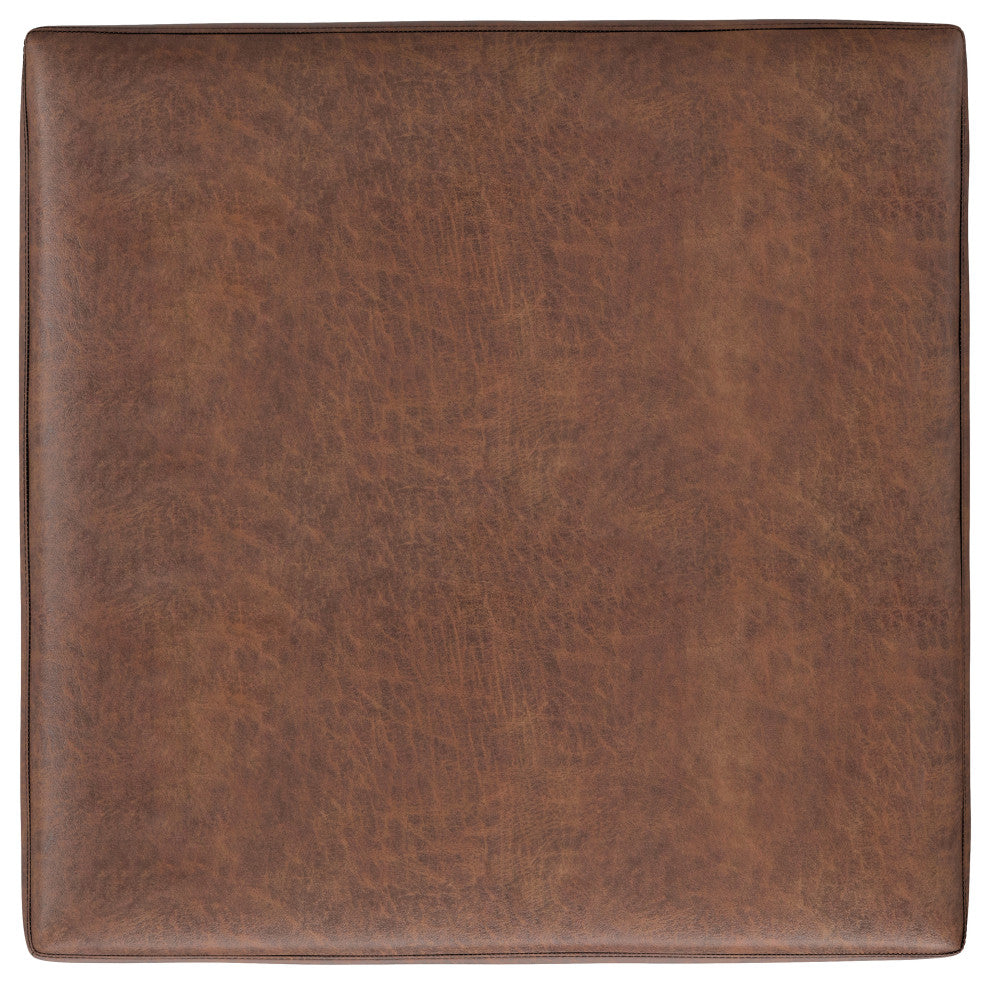 Shiloh Square Storage Ottoman, Distressed Saddle Brown Vegan Faux Leather