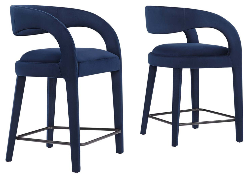 Pinnacle Performance Velvet Counter Stool Set of 2, Midnight Black