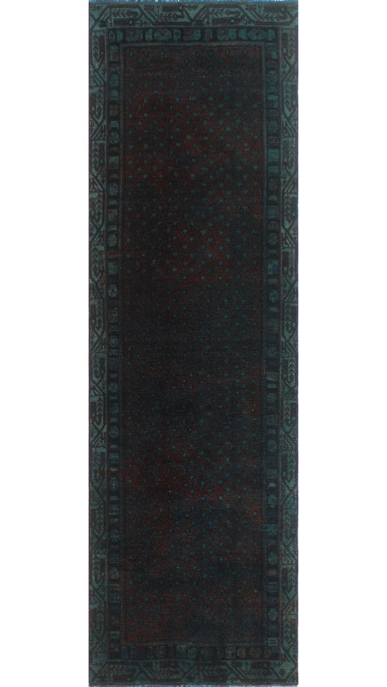 Vintage Overdyed Walker Gray/Burgundy Runner, 2'9x9'4