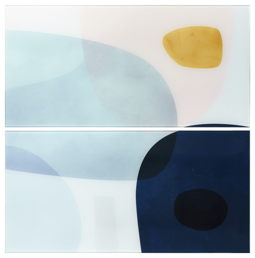 "Gold Mond" Frameless Free Floating Tempered Glass Panel Graphic Wall Art Set