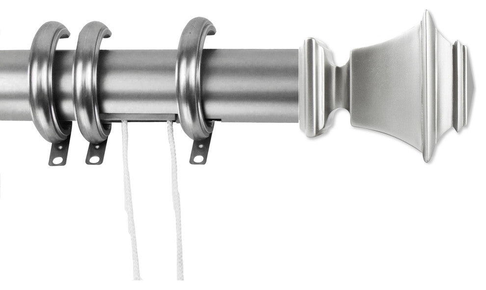 Lucent Decorative Traverse Rod With Rings 30"-48" Black, Satin Nickel, 30-48"