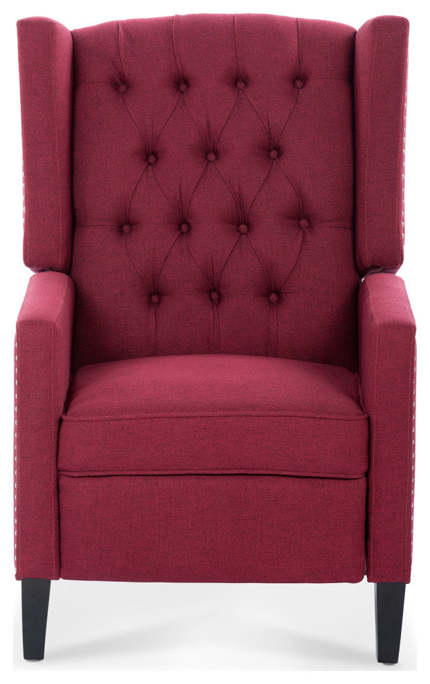 27" Wide Tufted Fabric Wingback Chair, Wine Red