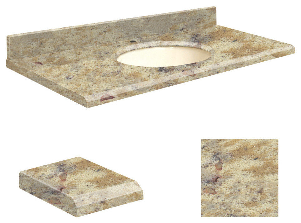Quartz 25"x19" Vanity Top, Biscuit Bowl, Trail, Single Hole
