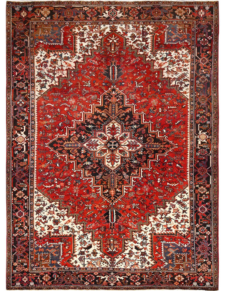 Chili Red Pure Wool Hand Knotted Semi Antique Persian Heriz Rug 8'3"x10'10"