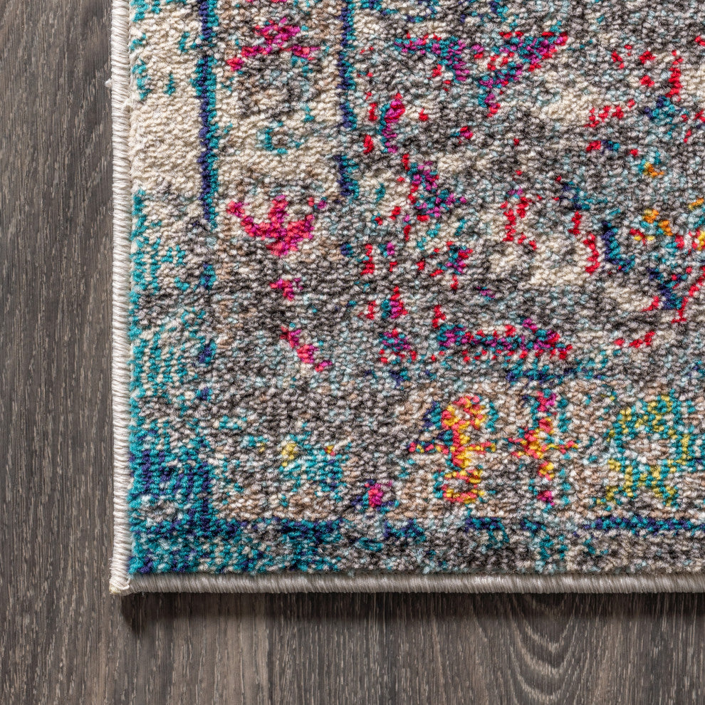 Bohemian Flair Boho Vintage Faded Area Rug, Navy/Cream, 5x8