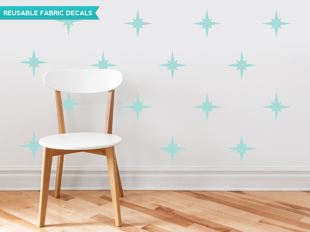 Retro Stars Fabric Wall Decal, Aqua