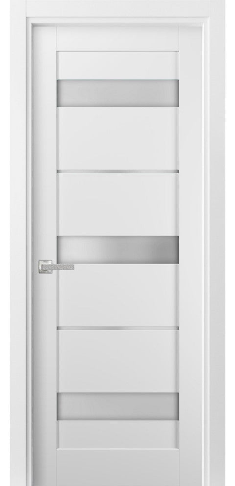 Door with Hardware |Quadro 4055 White Silk with Frosted Opaque Glass -36x84