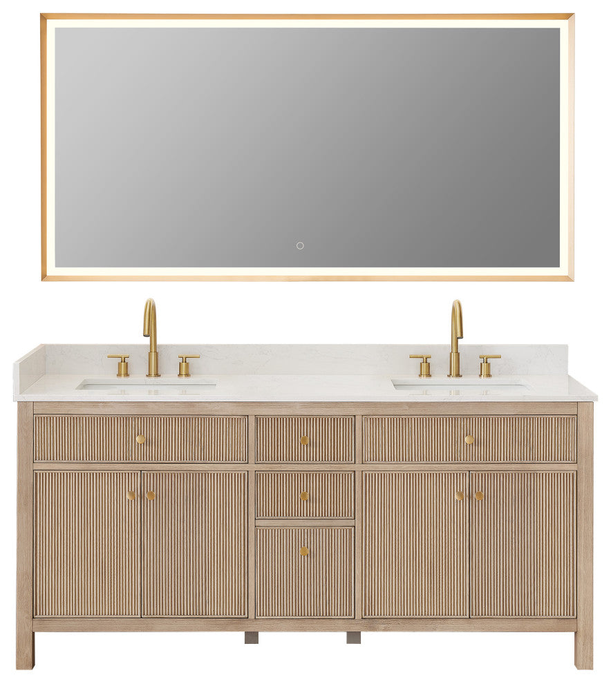 Cerrito Bathroom Vanity, Natural Oak, 72" Double, With Mirror