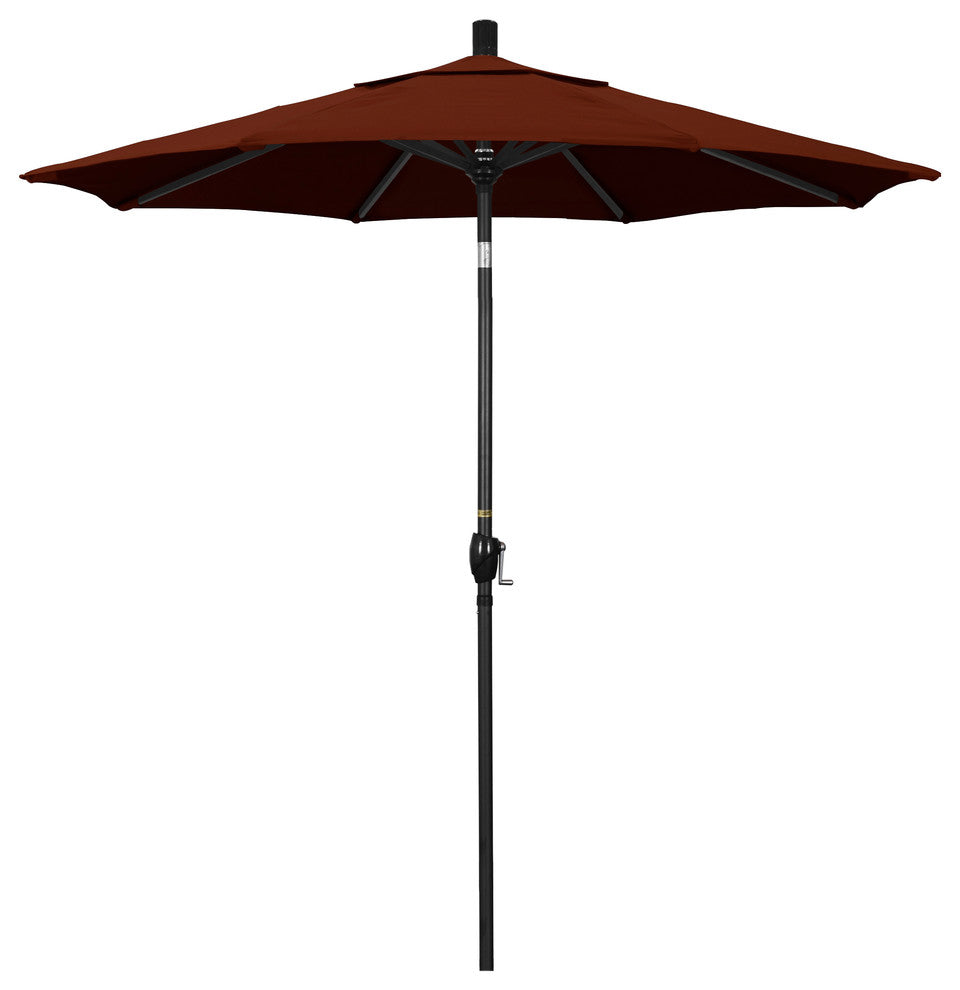 7.5' Matted Black Push-Button Tilt Crank Aluminum Umbrella, Brick Pacifica