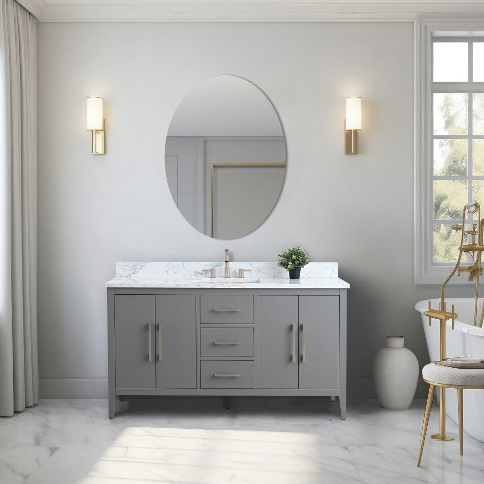 Vanity Art Bathroom Vanity With Sink, Cashmere Gray, 60", Single Sink, Brushed Nickel