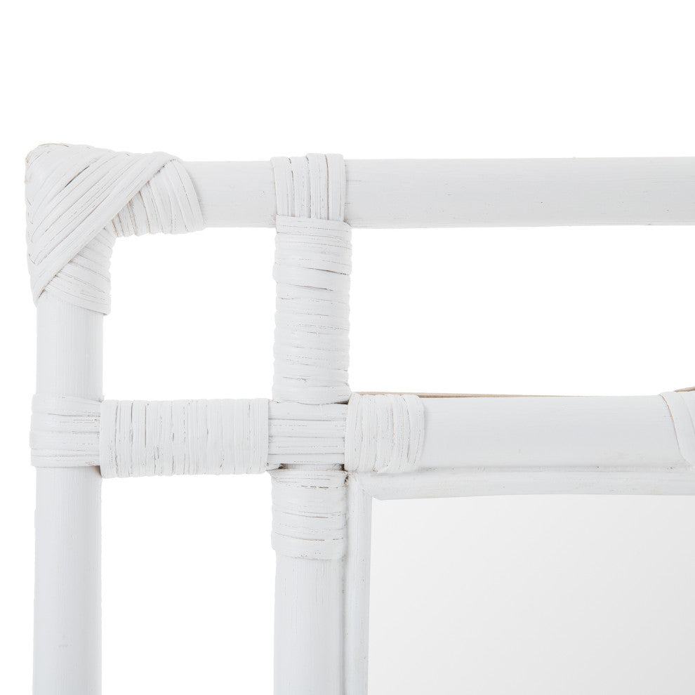 Rectangular Rattan Decorative Chippendale Wall Mirror, White