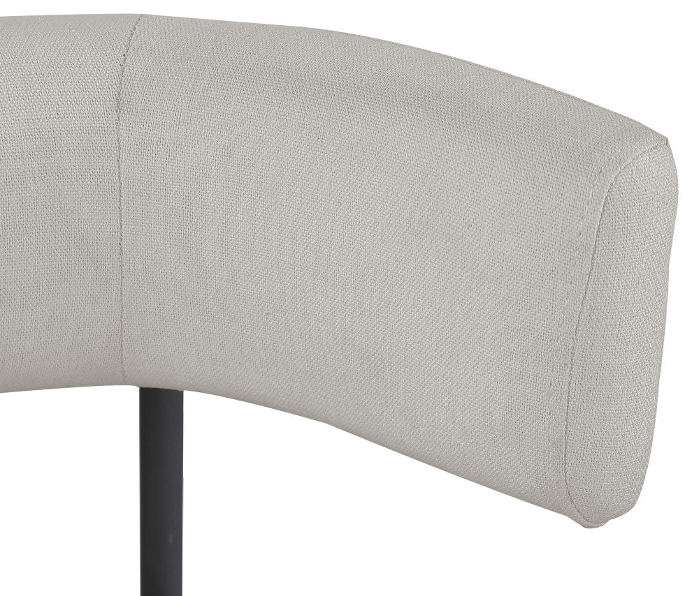 Rivage Durable Linen Textured Fabric Dining Chair, Set of 2, Beige, Matte Black Finish
