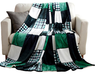Tache Forest Green Super Soft Cozy Fleece Tartan Patchwork Throw Blanket, Full/Q