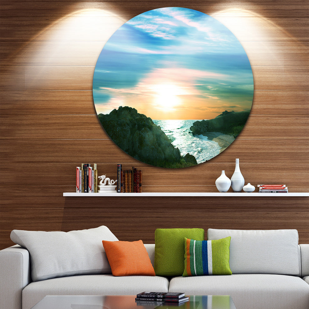 White Waters Among Beach Hills, Seashore Round Wall Art, 36"