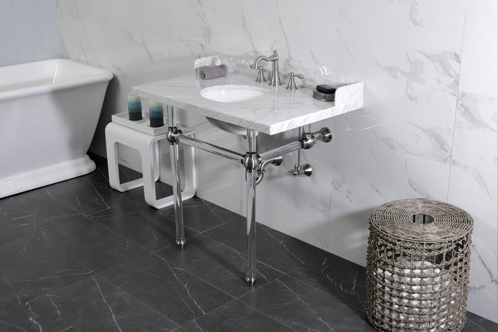 Kingston Brass LMS3630MA8 36" Carrara Marble Console Sink, Acrylic Legs