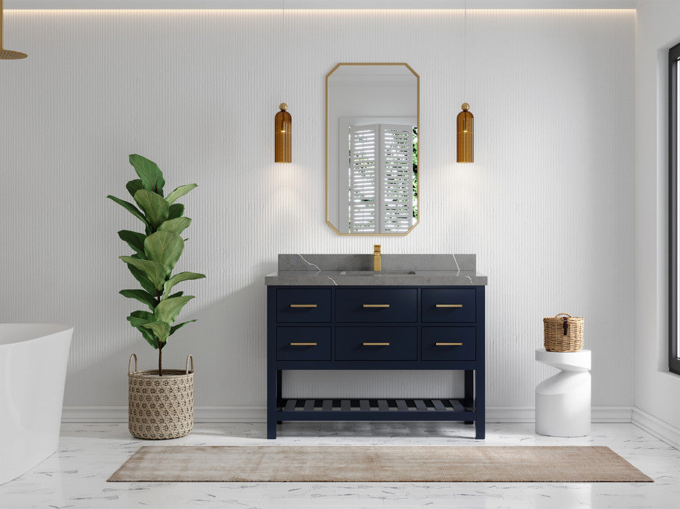 Parker 48 Single Sink Bath Vanity in Navy Blue  2" Piatra Gray