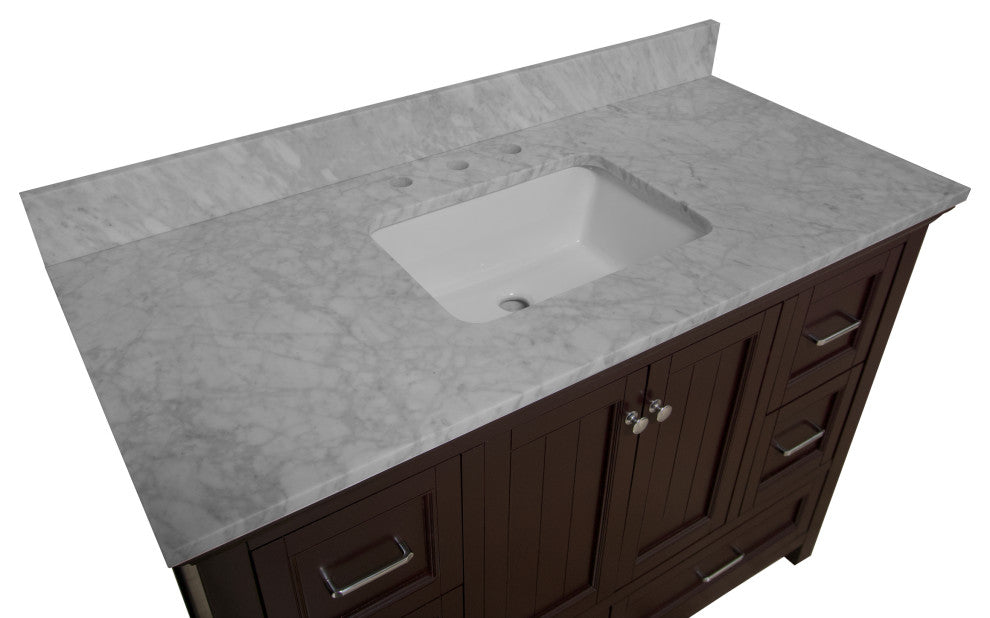 Paige 48" Bathroom Vanity, Chocolate, Carrara Marble