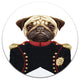 Pug Dog In Military Uniform, Modern Animal Round Wall Art, 23"