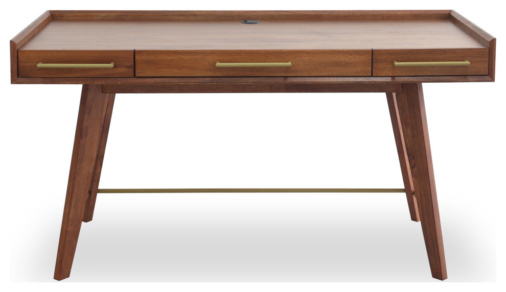Mid-Century Modern Wood Desk with 3-Drawers, Walnut