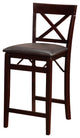 Benzara Wooden Folding Counter Stool With Cushion Seat and X Shape Back, Brown