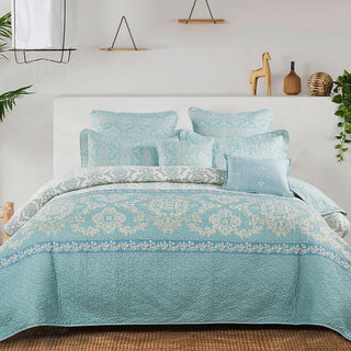 Mystic Quilted 7-Piece Bed Spread Set, Teal/Turquoise, Queen