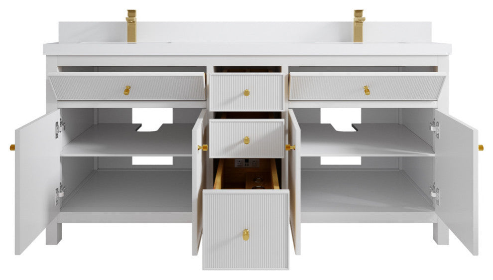 Sonoma 72 Double Sink Reeded Bath Vanity in White 2" White Quartz