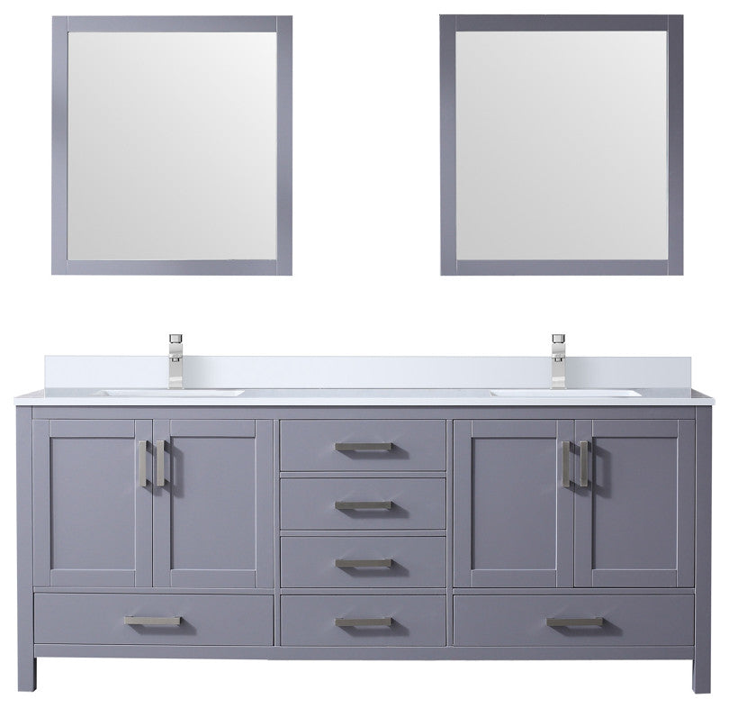 Jacques 80" Dark Grey Double Sink Vanity with Quartz Top, With Faucet and Mirror