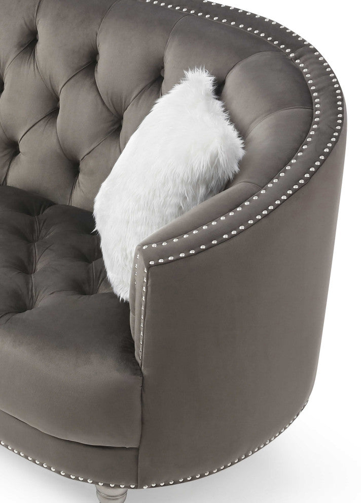 Dania 64 in. W Flared Arm Velvet Straight Sofa, Gray