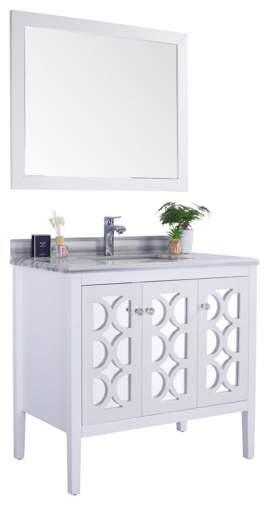 Laviva 313MKSH-36W-WS Mediterraneo 36" White Bathroom Vanity with White Stripes