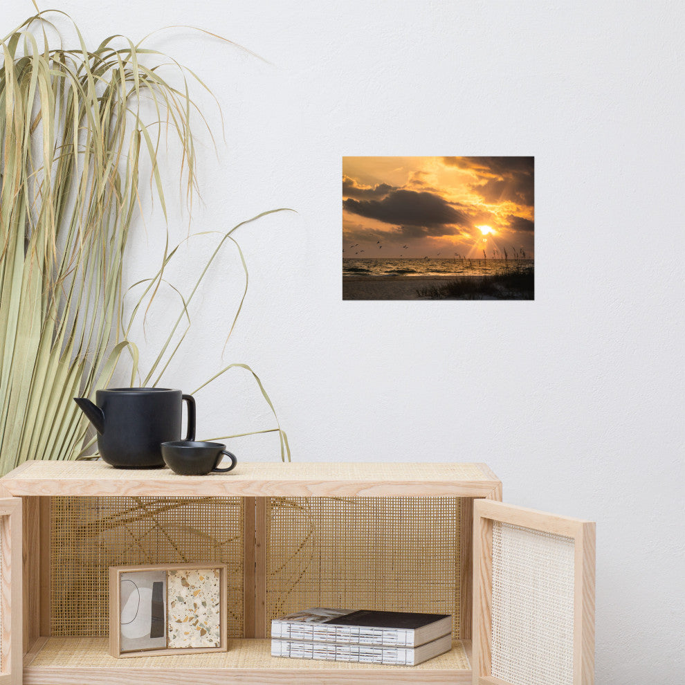 Seaside Themed Wall Art: Anna Maria Island Cloudy Beach Sunset 1 Print, 12" X 16"