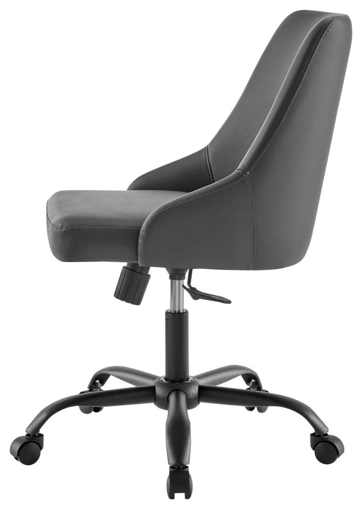 Computer Work Desk Swivel Chair, Faux Vegan Leather, Black Gray, Home Office