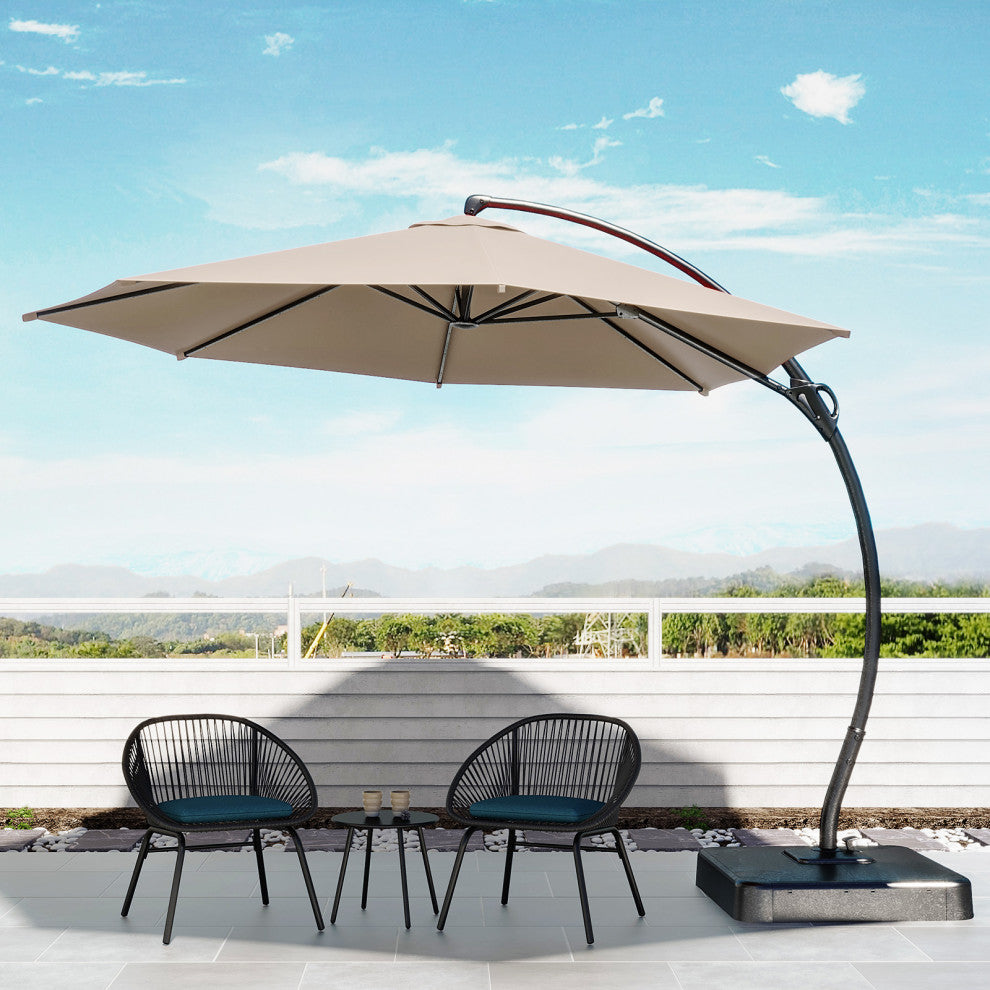 12' Outdoor Patio Hanging Cantilever Curvy Umbrella With 360 Rotation