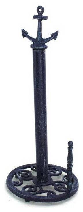 Rustic Dark Blue Cast Iron Anchor Paper Towel Holder 16'', Beach Decoration
