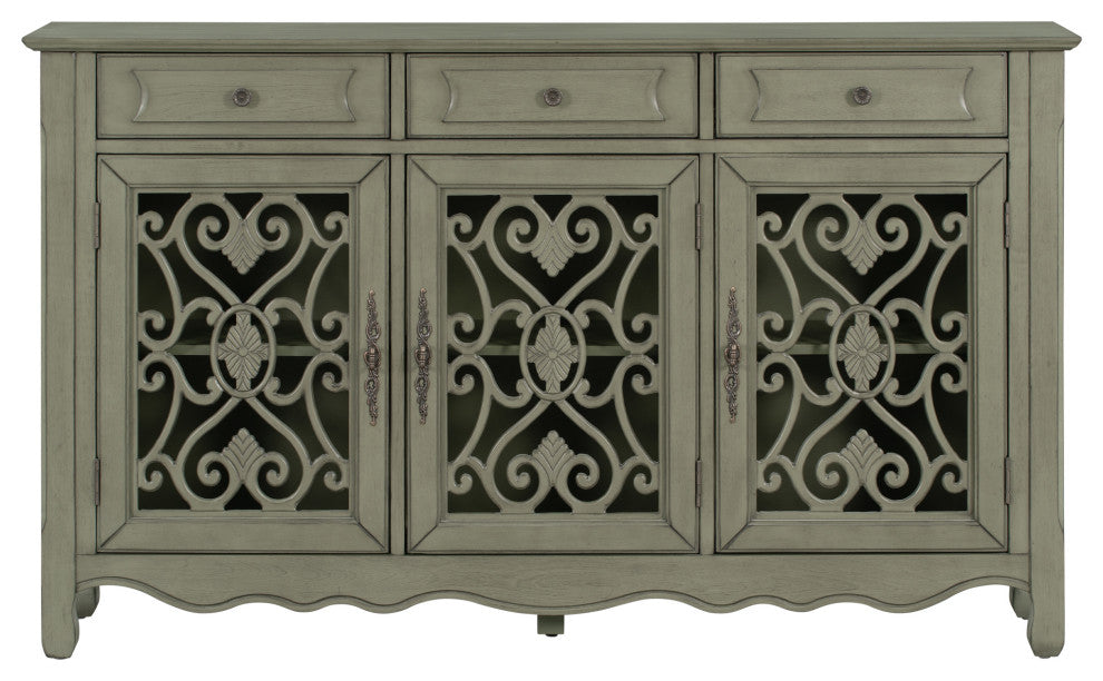 60-inch Wood Sideboard with Adjustable Shelves, Green, 60" X 13"