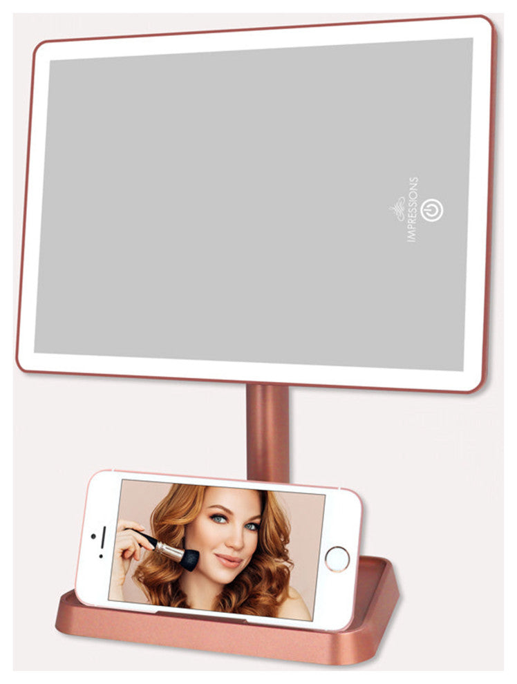 Charmed Arch Tri Tone LED Makeup Mirror with Phone Holder, Rose Gold