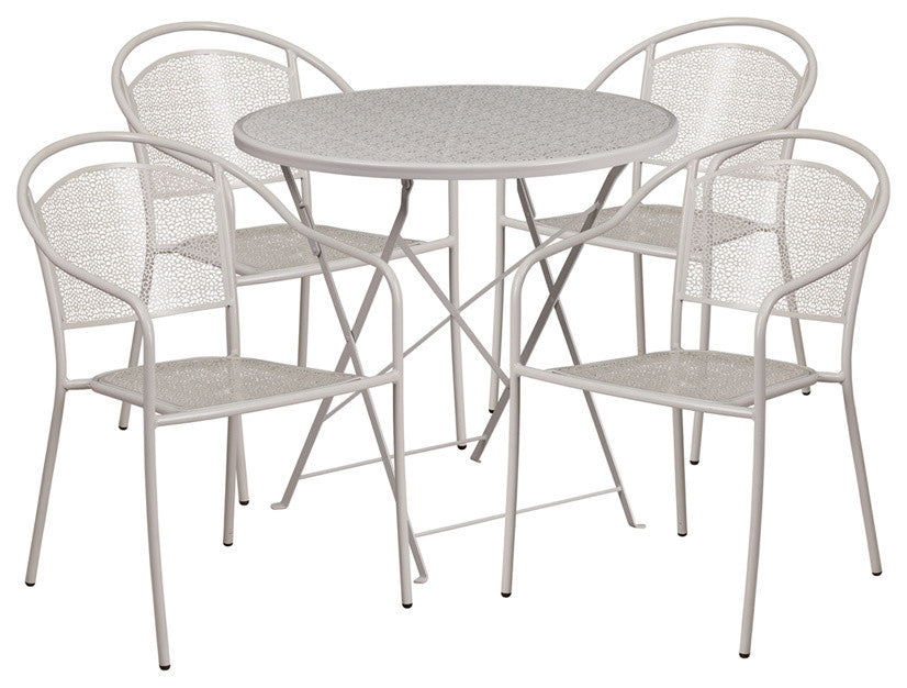 30'' Round Indoor-Outdoor Steel Patio Table and 4 Round Back Chairs, Gray