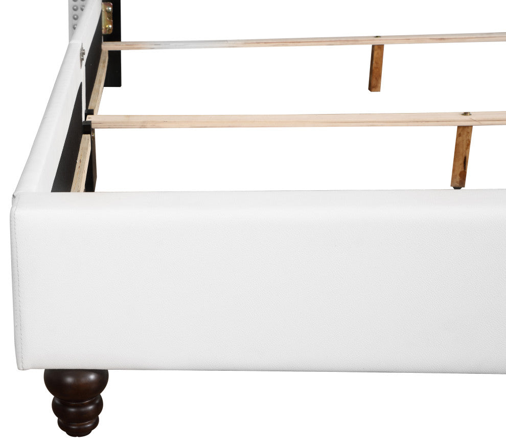 Mina Upholstered Faux Leather Bed, White, Full