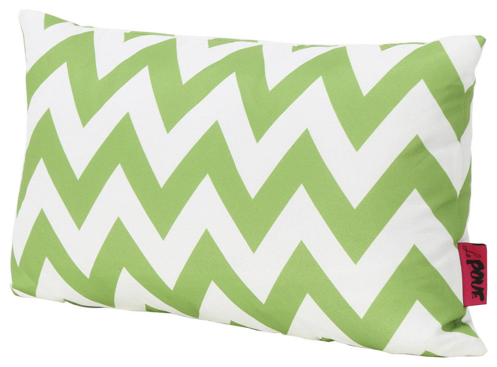 GDF Studio Embry Outdoor Chevron Water Resistant Rectangular Throw Pillow, Green
