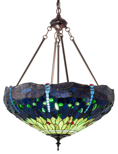 Meyda Lighting 232781 22" Wide Tiffany Hanginghead Dragonfly Inverted Pendant