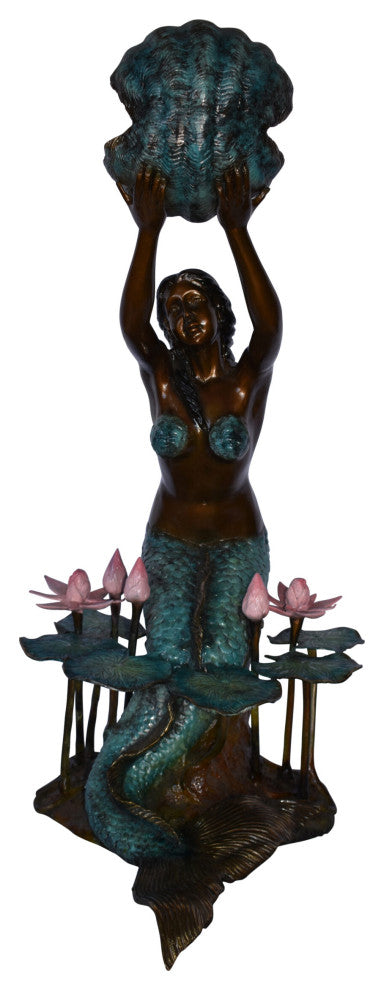 Mermaid Holding A Shell Upright Water Fountain Made of Bronze 19"x 26" x 40"H